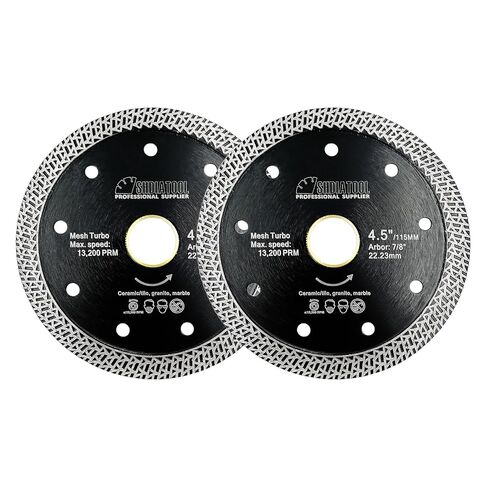 SHDIATOOL 4-1/2 Inch Diamond Tile Blade 2 Pack, Mesh Turbo Porcelain Tile Saw Blade for Angle Grinder, Super Thin Cutting Disc for Porcelain, Ceramic, Granite, Marble & Brick in Kuwait