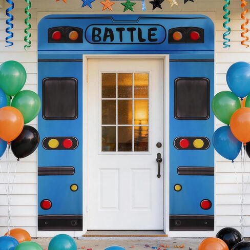 Blue Bus Birthday Banner, Bus Backdrop for Birthday Decorations | Blue Bus Themed Backdrop for Birthday Party Decorations, Photo Booth Props, Door and Wall Decorations in Saudi Arabia