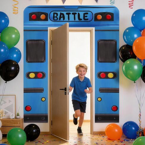Blue Bus Birthday Banner, Bus Backdrop for Birthday Decorations | Blue Bus Themed Backdrop for Birthday Party Decorations, Photo Booth Props, Door and Wall Decorations in Saudi Arabia
