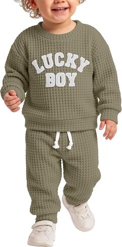 Toddler Infant Boys' Clothes Outfits | Baby Kids Clothing Set, 2 Piece Set, Long Sleeve Sweatshirt, Waffle Knit Pant, Newborn-4T, Fall Winter in Saudi Arabia