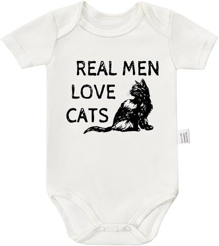 Real Men Love Cats Bodysuit, Gender Neutral Baby Clothes, Animal Lover Themed Short Sleeve Jumpsuit for Newborn in Saudi Arabia