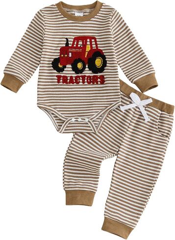 Douhoow Baby Boy Fall Outfits Tractor Embroidered Baby Sweatshirt Romper and Pants Infant Boys Festival Clothes in Saudi Arabia