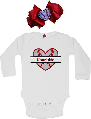 Personalized Embroidered BASEBALL Bodysuit for BABY GIRL with Your CUSTOM NAME - With Matching Headband in Saudi Arabia