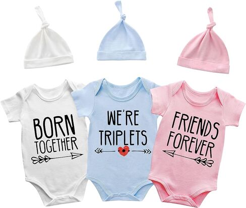 Baby Triplets Bodysuits Did We Just Become Best Friends Outfit Triplets Baby Clothes with Hat in Saudi Arabia