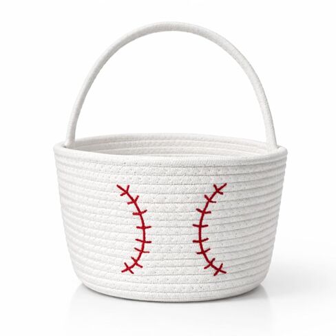 Baseball Cotton Rope Storage Basket with Handles, Small Woven Organizer Bin for Kids Toys, Nursery, Sports Gifts, Room Decor in Saudi Arabia