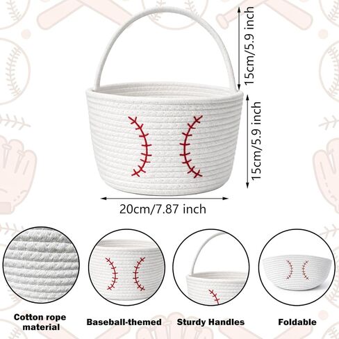 Baseball Cotton Rope Storage Basket with Handles, Small Woven Organizer Bin for Kids Toys, Nursery, Sports Gifts, Room Decor in Saudi Arabia