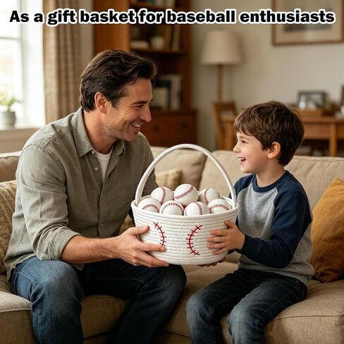 Baseball Cotton Rope Storage Basket with Handles, Small Woven Organizer Bin for Kids Toys, Nursery, Sports Gifts, Room Decor in Saudi Arabia