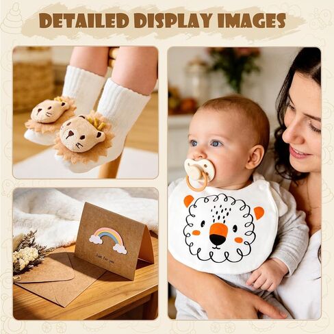 Baby Shower Gifts for Boys Girls Newborn Baby Gifts Basket with Lion Lovey/Blanket/Wooden Rattle/Socks/Bib/Suitcase, Gender Neutral New Born Essential Stuff Unisex Infant Gift Set for Baby Welcome Box in Kuwait