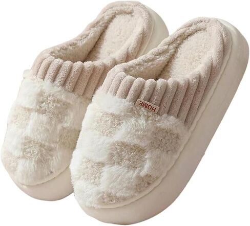 QINGCOMFACAI Fuzzy Slippers for Women and Men Winter Warm Plush Slippers Non Slip Indoor Bedroom House Shoes in Kuwait