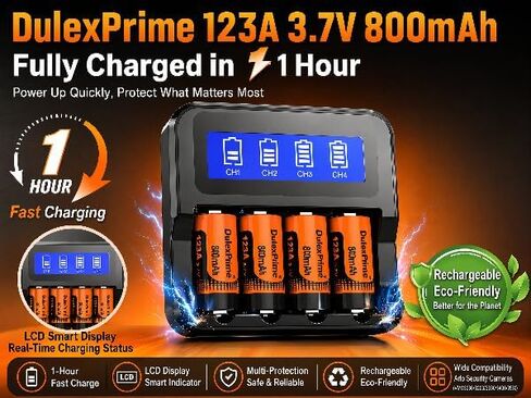 8-Pack123A Rechargeable Ni-MH Batteries and LCD Charger for Arlo VMS3130 VMC3030 3200 3330 3430 3530 Security Cameras, Alarm System, Flashlight in Kuwait