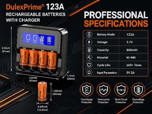 8-Pack123A Rechargeable Ni-MH Batteries and LCD Charger for Arlo VMS3130 VMC3030 3200 3330 3430 3530 Security Cameras, Alarm System, Flashlight in Kuwait