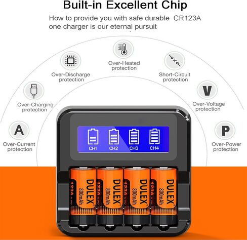 8-Pack123A Rechargeable Ni-MH Batteries and LCD Charger for Arlo VMS3130 VMC3030 3200 3330 3430 3530 Security Cameras, Alarm System, Flashlight in Kuwait
