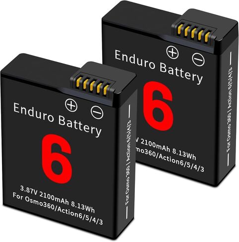 2-Pack Action 6 Battery for DJI Action 6/5 Pro/4/3 2100mAh | Compatible for DJI Osmo 360 Action6 Action5 Pro, Action4, Action3 3.87V in Kuwait