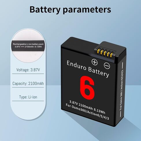 2-Pack Action 6 Battery for DJI Action 6/5 Pro/4/3 2100mAh | Compatible for DJI Osmo 360 Action6 Action5 Pro, Action4, Action3 3.87V in Kuwait