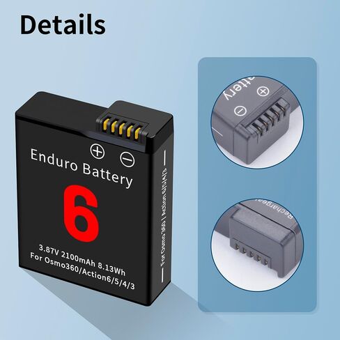 2-Pack Action 6 Battery for DJI Action 6/5 Pro/4/3 2100mAh | Compatible for DJI Osmo 360 Action6 Action5 Pro, Action4, Action3 3.87V in Kuwait
