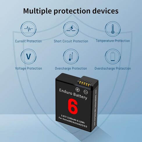 2-Pack Action 6 Battery for DJI Action 6/5 Pro/4/3 2100mAh | Compatible for DJI Osmo 360 Action6 Action5 Pro, Action4, Action3 3.87V in Kuwait