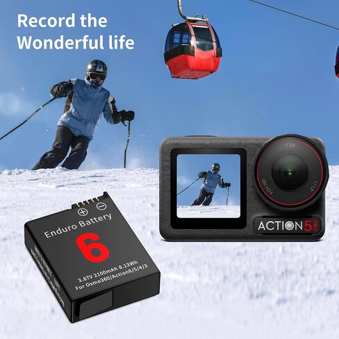 2-Pack Action 6 Battery for DJI Action 6/5 Pro/4/3 2100mAh | Compatible for DJI Osmo 360 Action6 Action5 Pro, Action4, Action3 3.87V in Kuwait