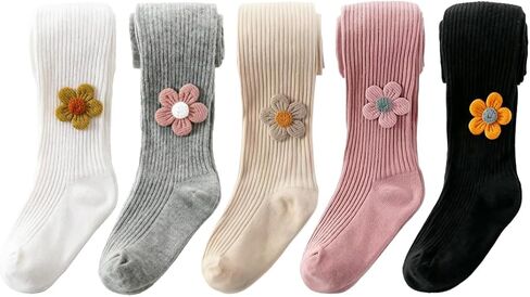 Baby Toddler Girls Tights Cable Knit Cotton Pantyhose for Kids | Cute Flower Stockings,Ribbed Semaless Leggings,Soft Stretchy,Cozy for Girls Winter Daily Wear,3/4/5 Pack in Kuwait
