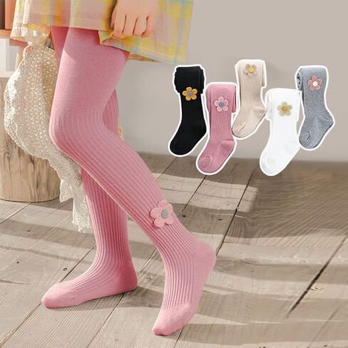 Baby Toddler Girls Tights Cable Knit Cotton Pantyhose for Kids | Cute Flower Stockings,Ribbed Semaless Leggings,Soft Stretchy,Cozy for Girls Winter Daily Wear,3/4/5 Pack in Kuwait