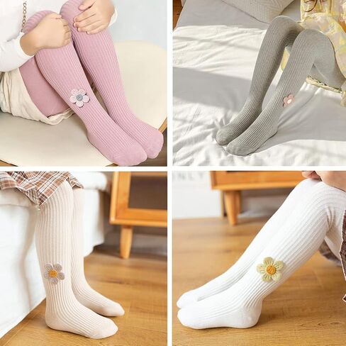 Baby Toddler Girls Tights Cable Knit Cotton Pantyhose for Kids | Cute Flower Stockings,Ribbed Semaless Leggings,Soft Stretchy,Cozy for Girls Winter Daily Wear,3/4/5 Pack in Kuwait