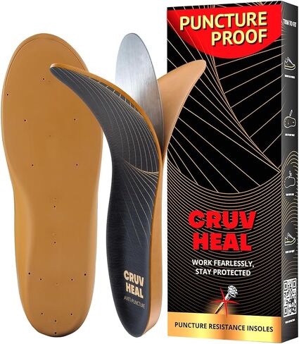 CRUVHEAL Work Puncture Resistant Insoles for Standing All Day (S, Yellow) | Nail Proof Work Boot Insoles for Men and Women with Steel Protection and Flat Feet Support in Saudi Arabia