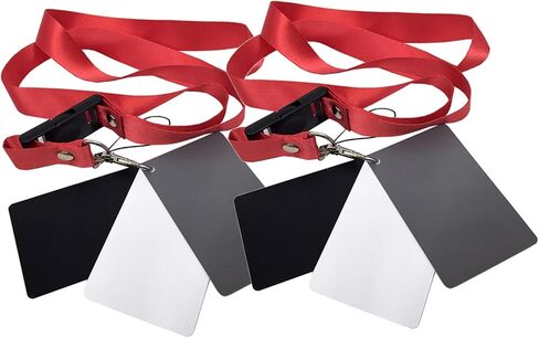 2pcs White Balance Card Set with Black Grey and White Exposure Photography Cards with Black Neck Lanyard for Videography and Studio Lighting in Saudi Arabia