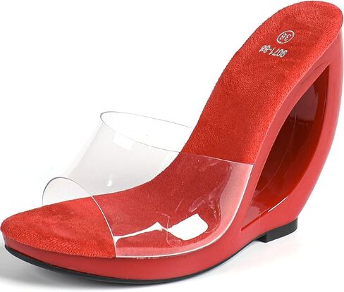 Women'S Clear Peep Toe Special Shaped Wedge Slide Sandals Sexy Transparent Open Toe Slip-On Comfortable Backless Platform High Heel Mules Summer Wedding Party Dress Shoes in Kuwait