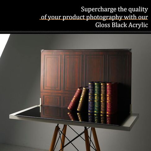 23 x 35 in Photo Backdrop Kit, 10 Sheets, 20 Patterns, Gloss Black Acrylic | Adds Mirror-Like Reflections and Depth to Food, Jewelry, Cosmetics and Other Product Photos and Videos in Saudi Arabia