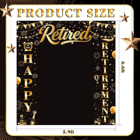 YTHETM Retirement Party Decorations Retirement Backdrop for Men Women Black Gold Happy Retirement Banner Photography Backdrop Happy Retirement Decorations 5.9 x 6.6 ft in Kuwait