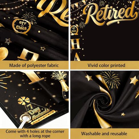 YTHETM Retirement Party Decorations Retirement Backdrop for Men Women Black Gold Happy Retirement Banner Photography Backdrop Happy Retirement Decorations 5.9 x 6.6 ft in Kuwait