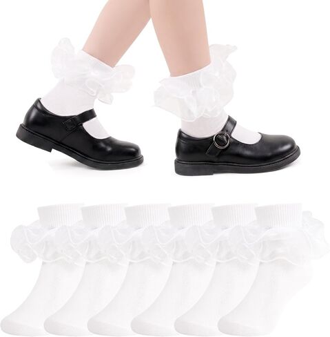 ZERULETS Girls Socks Toddler Big Ruffle Frilly Dress Fold Socks 1-10 Years | Soft Cotton, Double Lace Fold Trim Socks for Girls Toddler, Cute Dress Style, Fit Daily, School, Church & Tutu in Saudi Arabia