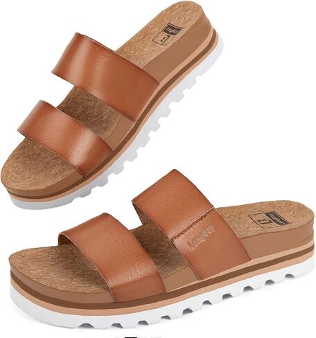 LongBay Women's Platform Slide Sandals with Arch Support Comfortable Slip On Lightweight Non Slip Sole Two Straps for Beach Vacation in Saudi Arabia