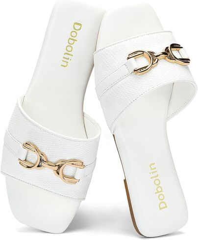 Women's Wide Width Flat Slide Sandals for Summer | Woven Raffia Slip-On Sandals with Horsebit Square Toe Casual Beach Shoes for Wide Feet in Saudi Arabia