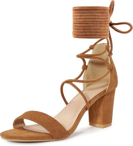 Ecetana Women's Chunky Strappy Heels Lace Up Comfort Dressy Block Sandals | Open Toe Adjustable Tie Up Gladiator Dress Shoes Cushioned Insole & Non-slip 2.91" Heels for Wedding Party Prom in Saudi Arabia