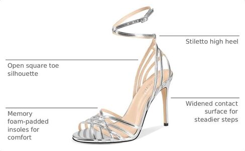 HOCHFART Silver Heels for Women High Heels Strappy Slingback Sandals Lace up Sexy Stiletto Heeled Open Square Toe Party Summer Dress Shoes Size 8.5 in Saudi Arabia