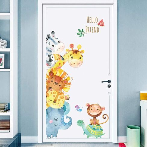 WINDVALE Jungle Animal Wall Decals – Safari Wall Stickers with Cute Giraffe, Monkey, Elephant – Removable DIY Wall Decor for Nursery, Toddler Bedroom, Playroom, Classroom, Door in Kuwait