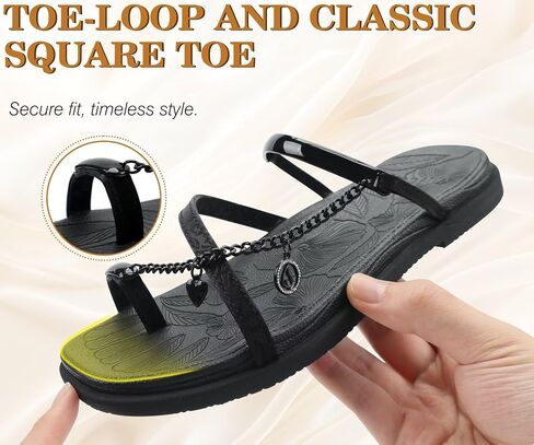 ONCAI Women's Flat Sandals Toe-loop Strappy Square Open Toe Slip on Fashion Dressy Slide Sandal for Woman 2026 Black Size 7 Summer Beach Casual Comfort Lightweight Outdoor Sole Slides Shoes in Saudi Arabia