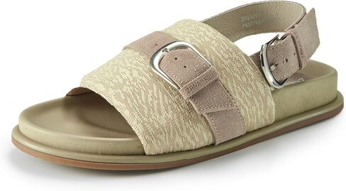 Women's Comfort Flat Sandals Adjustable Buckle Slingback | Open toe, soft padded woven upper, lightweight TPR sole, for walking, travel, shopping, vacation and casual summer wear in Kuwait
