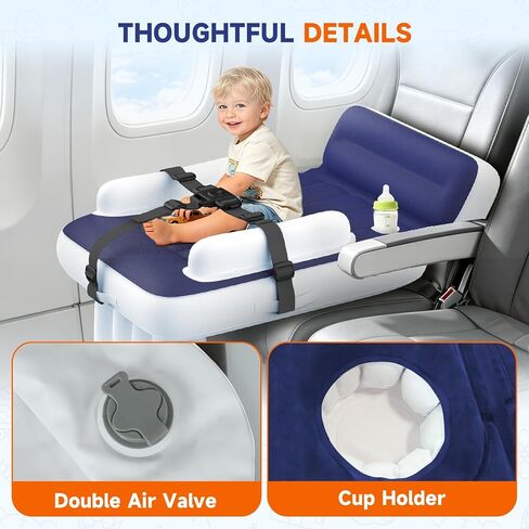 Inflatable Toddler Airplane Bed,Portable Seat Extender for Plane Car Train | Travel Plane Bed for Infants,31.5" Fits Airline Economy Seats,Blow Up Air Mattress with Safety Belt,Carry Bag & Fast-Pump in Saudi Arabia