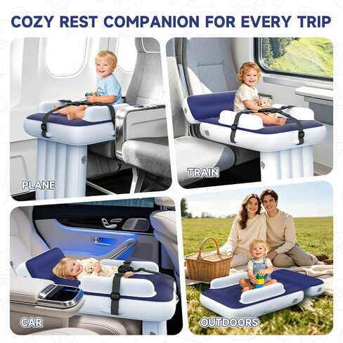 Inflatable Toddler Airplane Bed,Portable Seat Extender for Plane Car Train | Travel Plane Bed for Infants,31.5" Fits Airline Economy Seats,Blow Up Air Mattress with Safety Belt,Carry Bag & Fast-Pump in Saudi Arabia