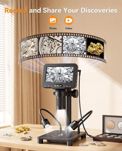 Elikliv Coin Microscope with Weighing Scale, Digital Magnifier 8+2 Lights | 4.3" Screen, 0.1s Fast Reading, Camera & Video, USB PC View, Jewelry Magnifying Glass, Coin Collection supply For Error Coins in Saudi Arabia