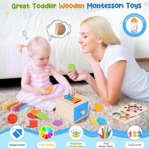 FCSONU Montessori Shape Sorters Toys for Toddler 1-3|Fine Motor Skills Toys | 3in1 Sorting Box | Coin Box Toy, Learning Color Sorting Toys Sensory Toys, Easter Christmas Birthday Gifts for Boys Girls Kid in Saudi Arabia