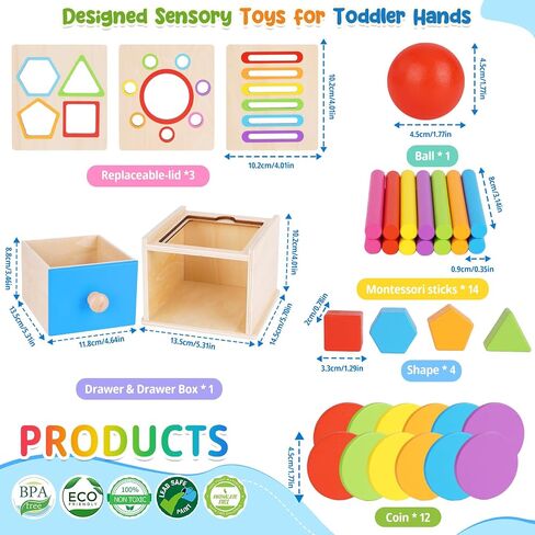 FCSONU Montessori Shape Sorters Toys for Toddler 1-3|Fine Motor Skills Toys | 3in1 Sorting Box | Coin Box Toy, Learning Color Sorting Toys Sensory Toys, Easter Christmas Birthday Gifts for Boys Girls Kid in Saudi Arabia