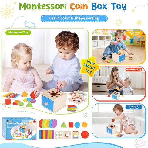 FCSONU Montessori Shape Sorters Toys for Toddler 1-3|Fine Motor Skills Toys | 3in1 Sorting Box | Coin Box Toy, Learning Color Sorting Toys Sensory Toys, Easter Christmas Birthday Gifts for Boys Girls Kid in Saudi Arabia