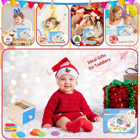 FCSONU Montessori Shape Sorters Toys for Toddler 1-3|Fine Motor Skills Toys | 3in1 Sorting Box | Coin Box Toy, Learning Color Sorting Toys Sensory Toys, Easter Christmas Birthday Gifts for Boys Girls Kid in Saudi Arabia
