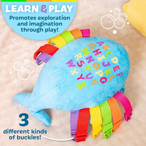 Buckle Toys, Bubbly Narwhal Plush Learning Toy, Develop Fine Motor Skills | Montessori Learning Activity Travel Toy for Toddlers, Develop Motor Skills and Problem Solving in Kuwait