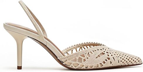 Crochet Slingback Heels for Women, Pointed Toe Hollow Out Lace Knit High Heels, Breathable Summer Dress Pumps for Wedding Bridal Party in Kuwait