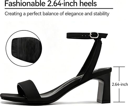 Black Wide Width Heels for Women 2.64-inch Chunky Heel Sandals | Comfortable Block Heel Sandals Square Open Toe Ankle Strap Wedding Bridesmaid Prom Party Office Size 8 in Saudi Arabia