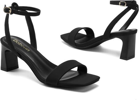 Black Wide Width Heels for Women 2.64-inch Chunky Heel Sandals | Comfortable Block Heel Sandals Square Open Toe Ankle Strap Wedding Bridesmaid Prom Party Office Size 8 in Saudi Arabia