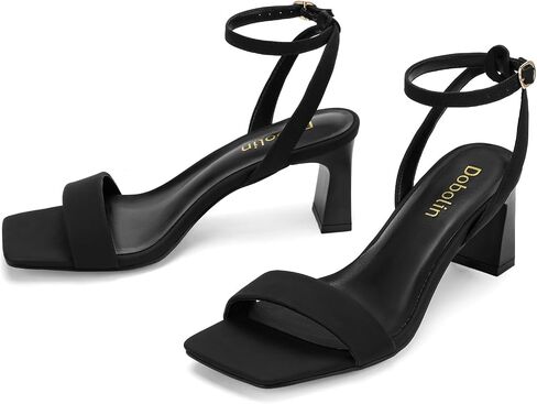 Black Wide Width Heels for Women 2.64-inch Chunky Heel Sandals | Comfortable Block Heel Sandals Square Open Toe Ankle Strap Wedding Bridesmaid Prom Party Office Size 8 in Saudi Arabia
